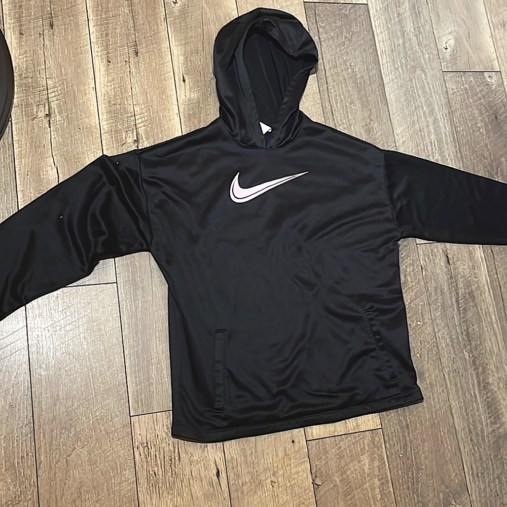 Black Nike hoodie with pink logo